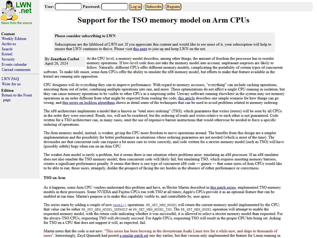 TSOメモリモデルに対するARM CPUでのサポート（2024）