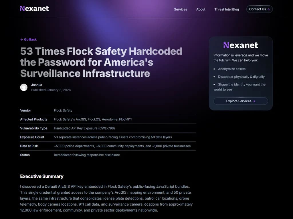 **Flockが米国の監視インフラのパスワードを53回ハードコードした**