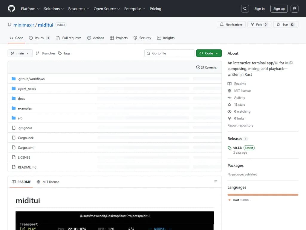 **Show HN：** 「Miditui」―MIDI作曲・ミキシング・再生用のターミナルアプリ／UI

---