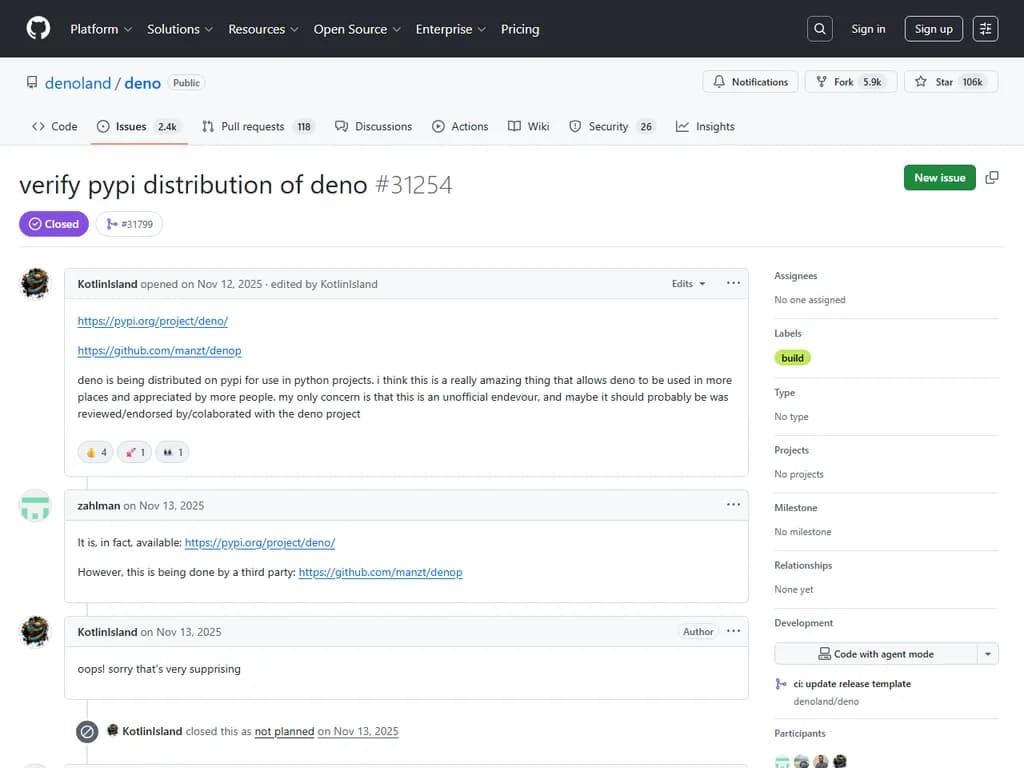 Deno は PyPI での配布を正式に行うようになりました。