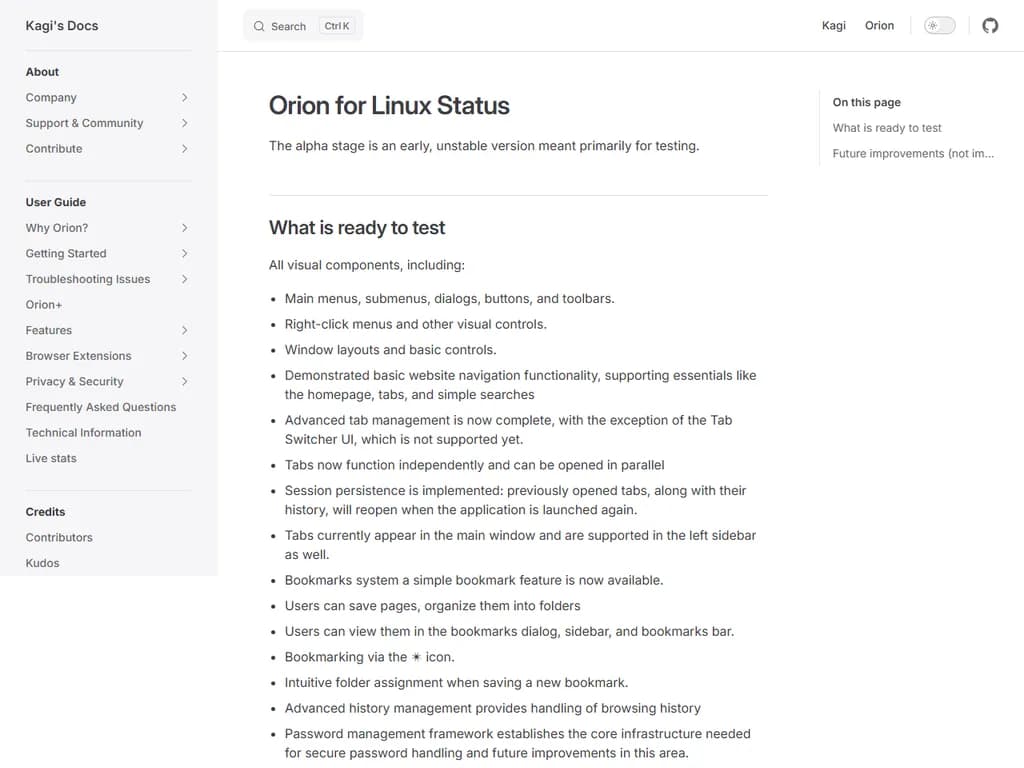 **Kagi、Linux向けオリオンのアルファ版をリリース**