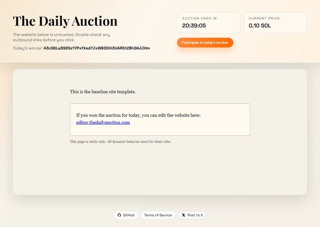 **Show HN:**  
*自らを毎日オークションにかけるウェブサイト*