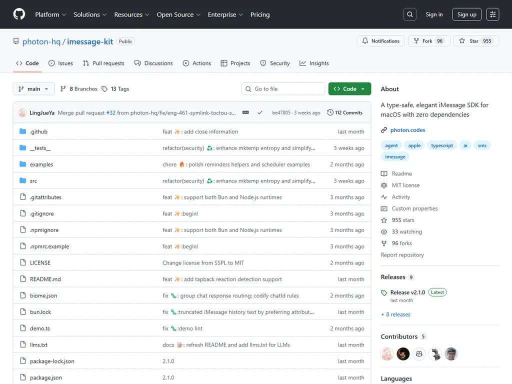 iMessage‑Kit は macOS 用の iMessage SDK です。