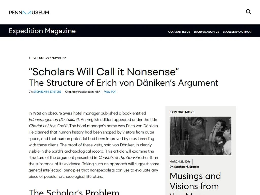 **「学者たちはそれをナンセンスだと呼ぶ」：ヴォン・ダイニケンの主張構造（1987年）**