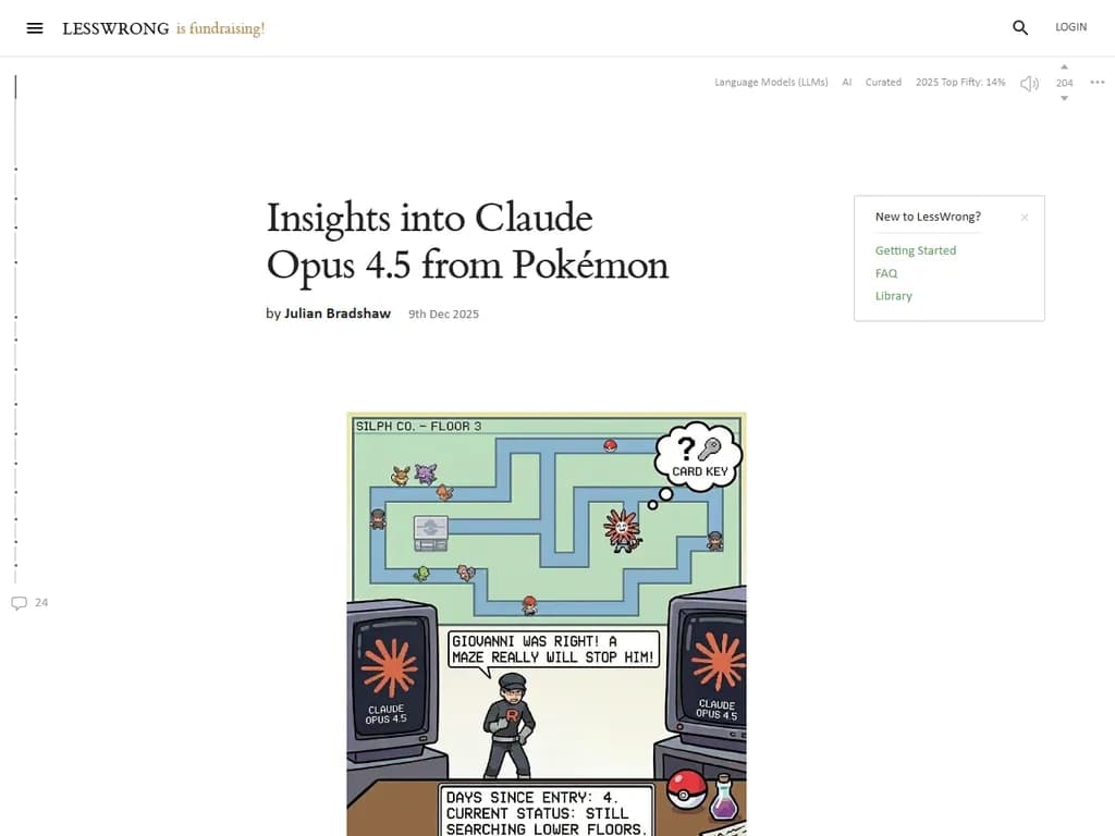 **ポケモンから見るClaude Opus 4.5のインサイト**

Claude Opus 4.5は、ゲームデザインやコンテンツ制作に従事する開発者にとって特に有用な機能をいくつか追加しました：

- **マルチモーダル処理の向上** – モデルがより豊かな画像→テキスト変換をサポートし、ゲーム内ビジュアルから正確に情報抽出できるようになりました。  
- **拡張されたコンテキストメモリ** – より長い対話履歴を保持できるため、分岐する物語やキャラクター間のインタラクションをスクリプト化するときに便利です。  
- **高いトークン制限** – プロンプトあたり最大25 kトークンが許容されるので、レベル全体の説明やストーリーアークを切り捨てずに入力できます。

これらの機能は、手作業での文字起こしを削減し、デザイナーがより複雑な対話や環境を迅速にプロトタイピングできるようにすることで、没入型ポケモン体験の制作をスムーズにします。