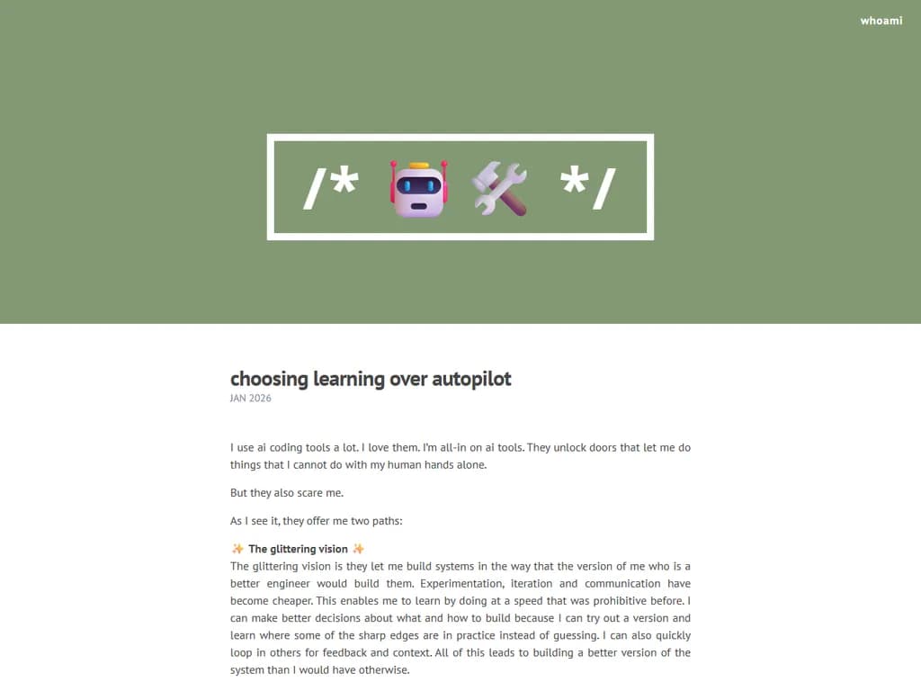 学習を選ぶこと――自動操縦ではなく、積極的に学び取る姿勢

(Note: The translation maintains the original brevity while conveying the idea of choosing learning over autopilot.)