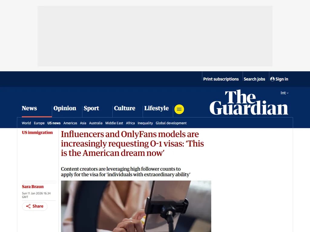 インフルエンサーやOnlyFansモデルが米国O‑1ビザ申請で支配的な存在となっています。