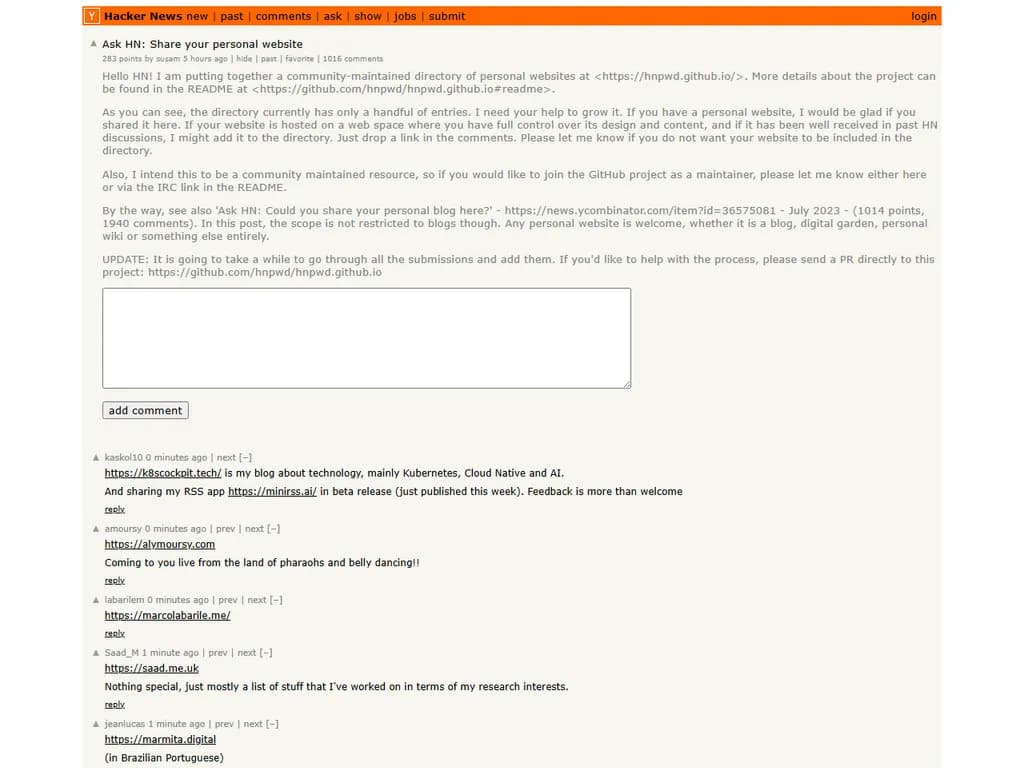 **Ask HN：あなたの個人ウェブサイトを共有しよう**