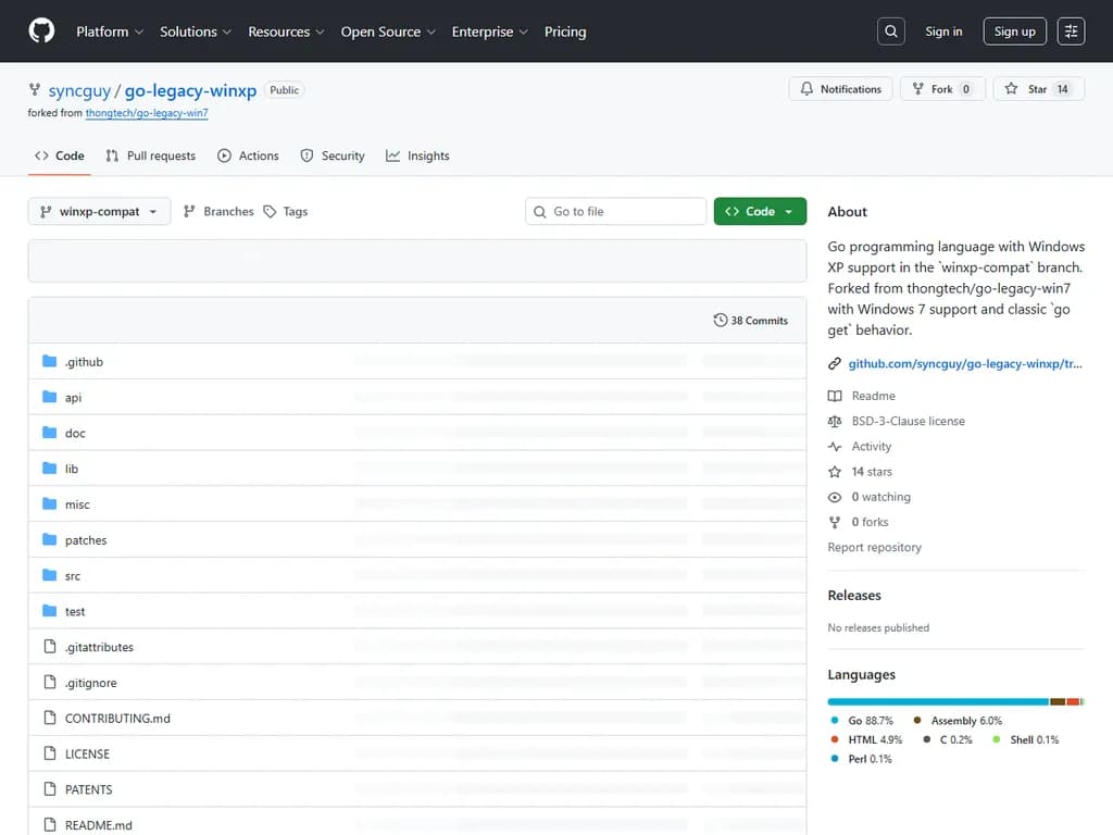Go‑Legacy‑WinXP：Windows XP 用に Golang 1.24 コードをコンパイルする

---