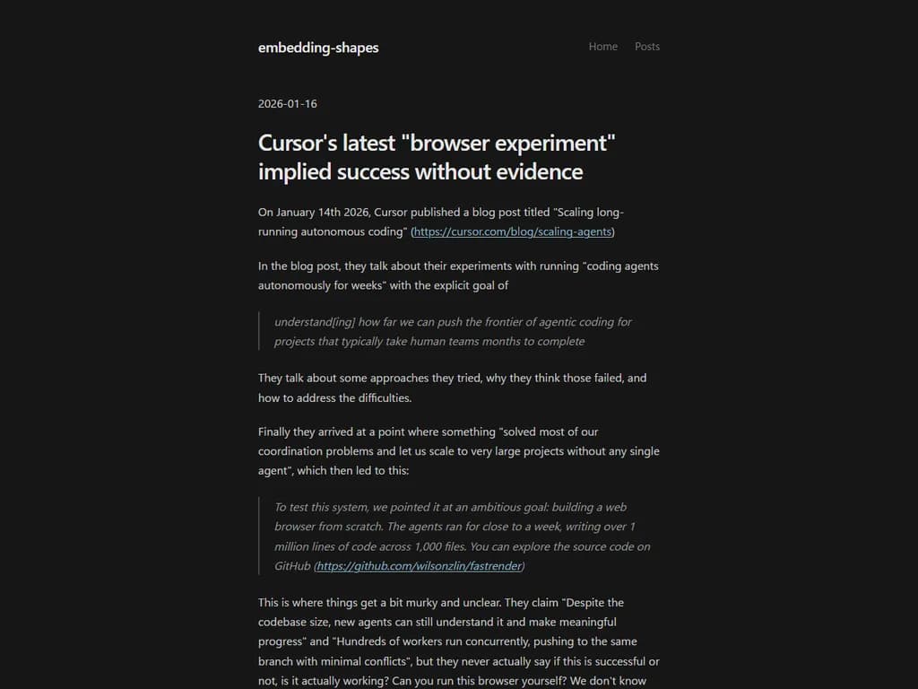 カーソルの最新「ブラウザ実験」は、証拠なしに成功を示唆していた。