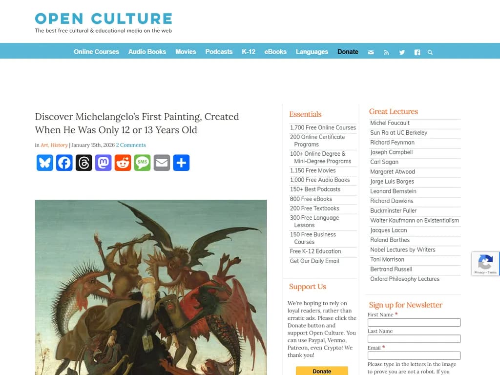 ミケランジェロが12歳か13歳で制作した最初の絵画です。