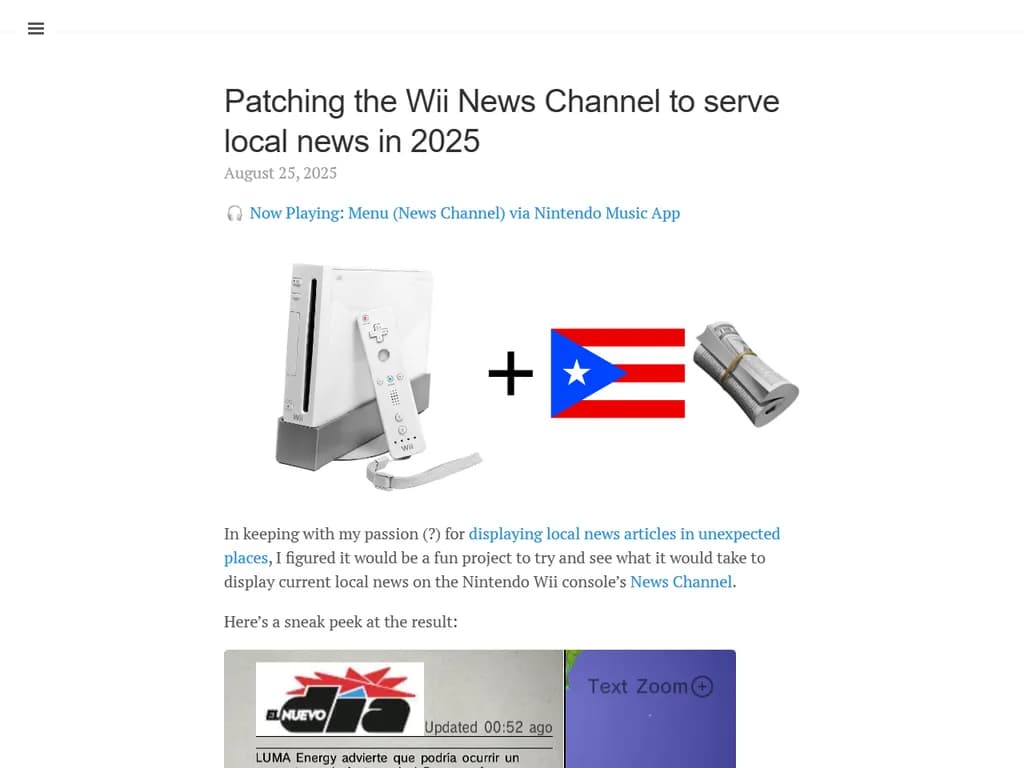 **Wii ニュースチャンネルをローカルニュース配信にパッチ適用（2025）**