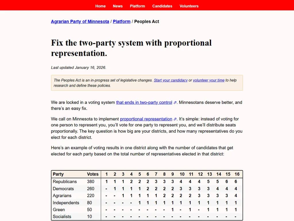 比例代表制で二党体制を改善する。