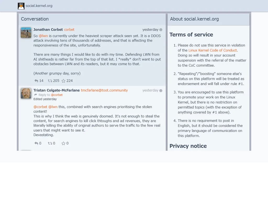 LWN は現在、これまでに見られた中で最も強力なスクレイピング攻撃を受けている状況です。