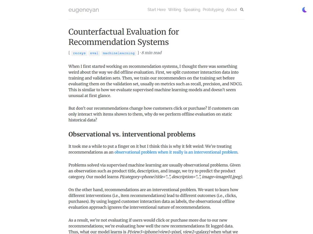 「レコメンデーションシステムにおける反事実的評価」