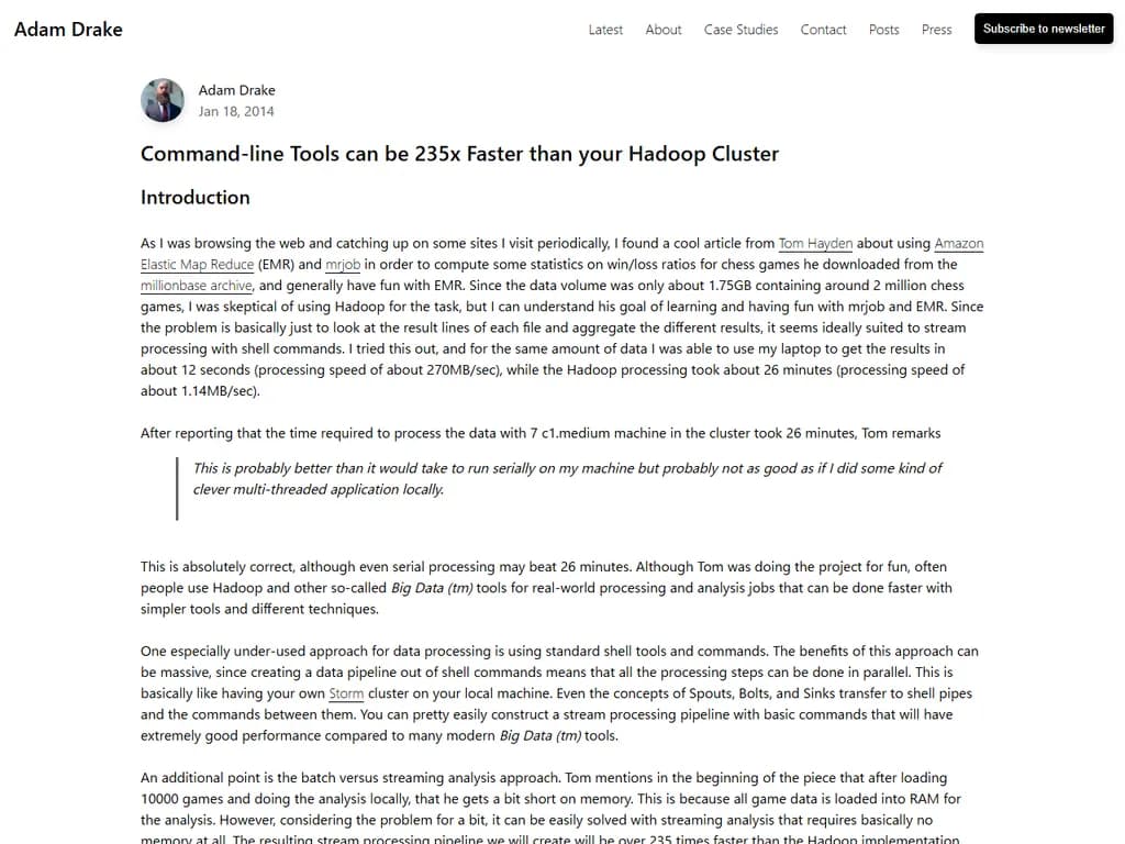 **コマンドラインツールは、2014年の Hadoop クラスタより最大 235 倍高速に動作します**
