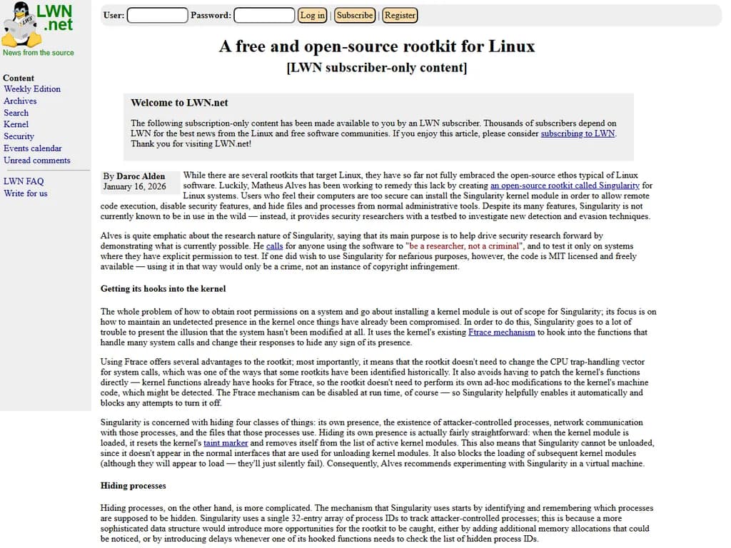 **Linux向けの無料でオープンソースのルートキット**