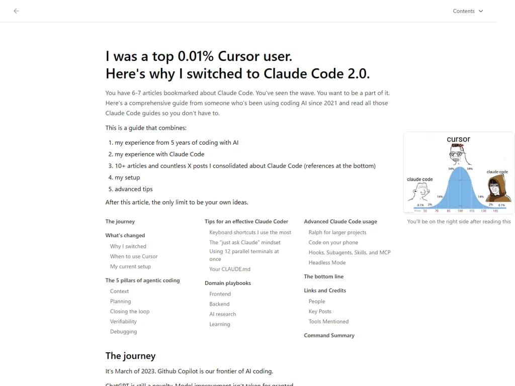 Claude Code 2.0に乗り換える前は、Cursorユーザーの上位 0.01 パーセントに入っていました。