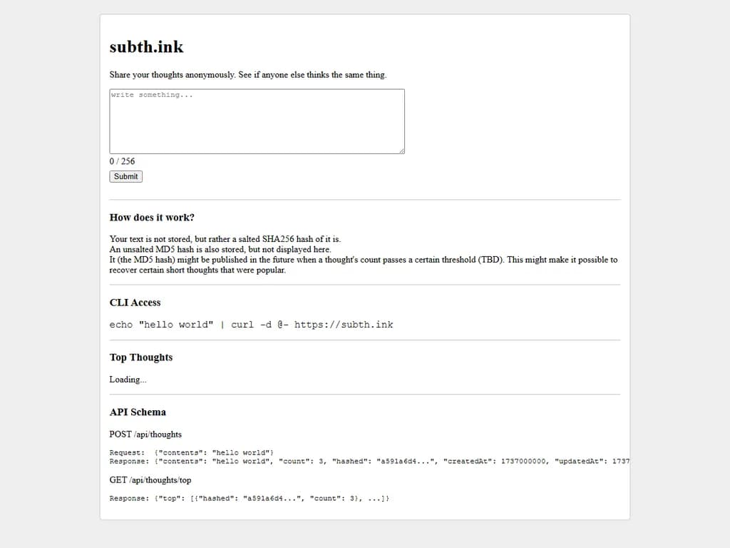 **HNに投稿：Subth.ink – 何かを書いてみて、他の人が同じことをどれだけ書いたかを見る**