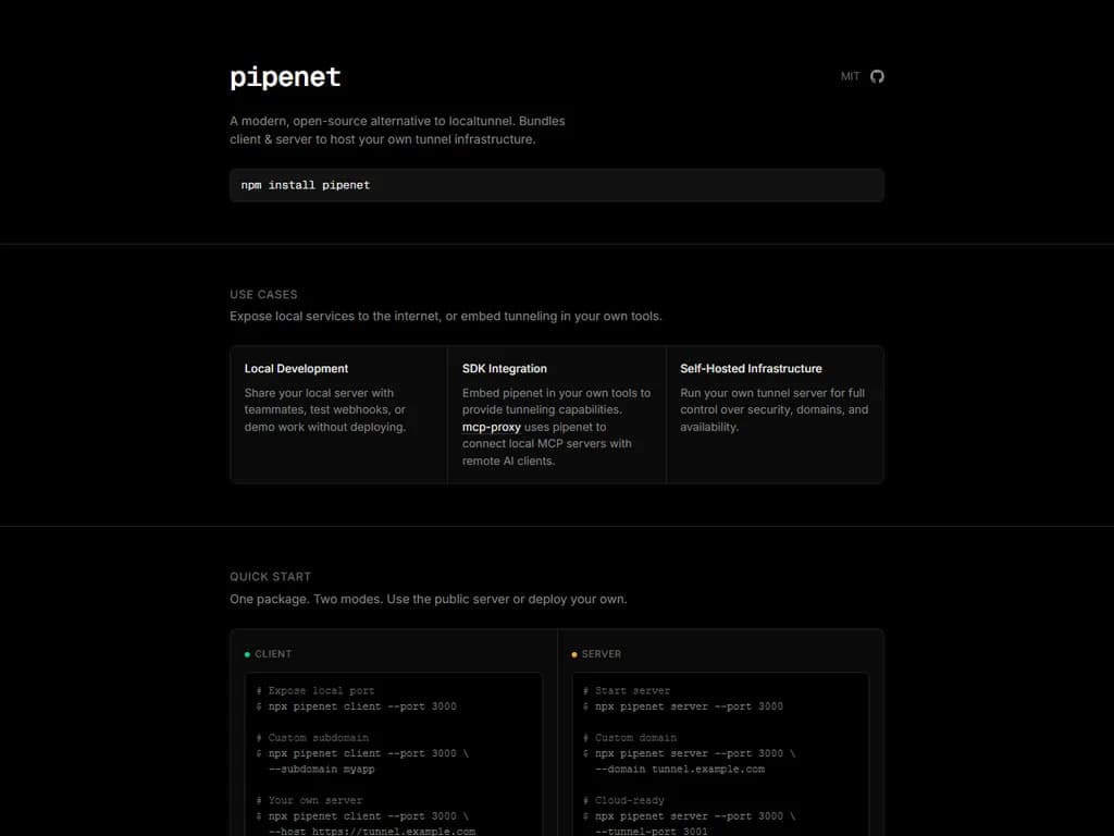 **Show HN:** *Pipenet ― Localtunnel のモダンな代替*