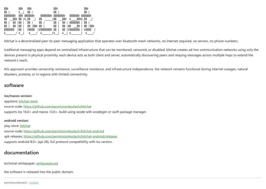 Bluetooth 上で動作し、分散型ピアツーピア通信を行うメッセージング アプリケーションです。