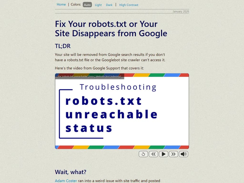 「robots.txt を修正しないと、サイトはGoogleから消えてしまいます。」