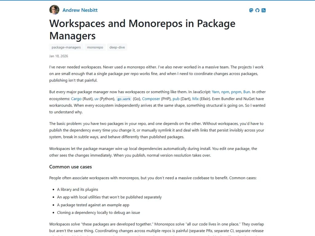 **パッケージマネージャにおけるワークスペースとモノレポ**
