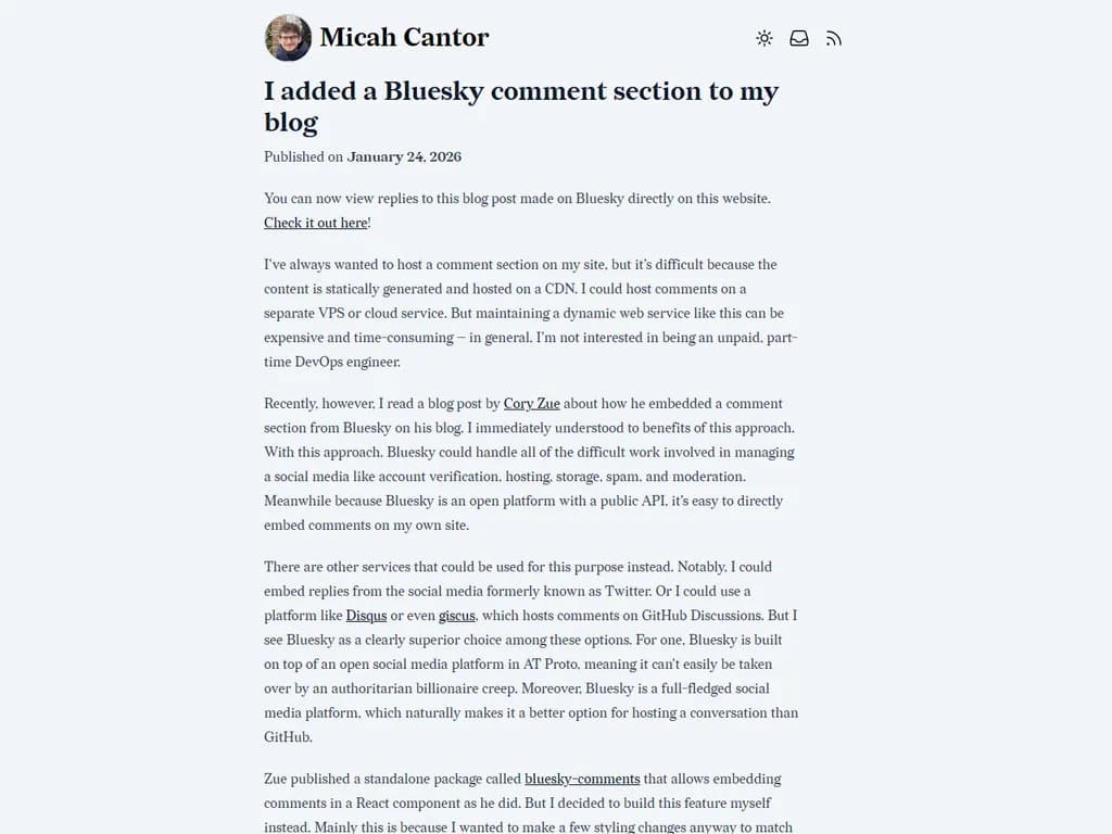 ブログにBluesky コメントセクションを追加しました。