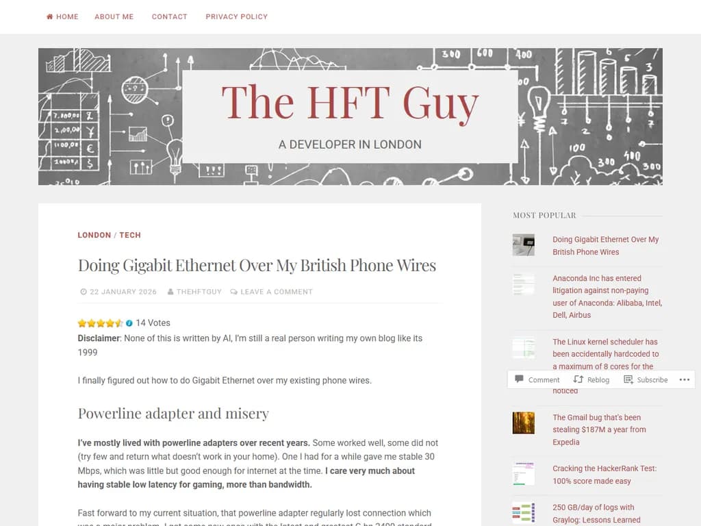 英国の電話回線でギガビット・イーサネットを構築しています。