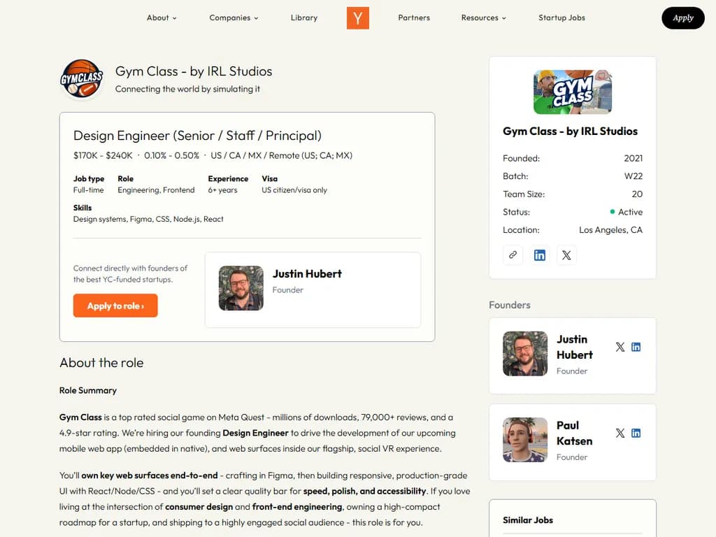 **第1回設計エンジニア採用―Gym Classでゲームを構築（YC W22）**