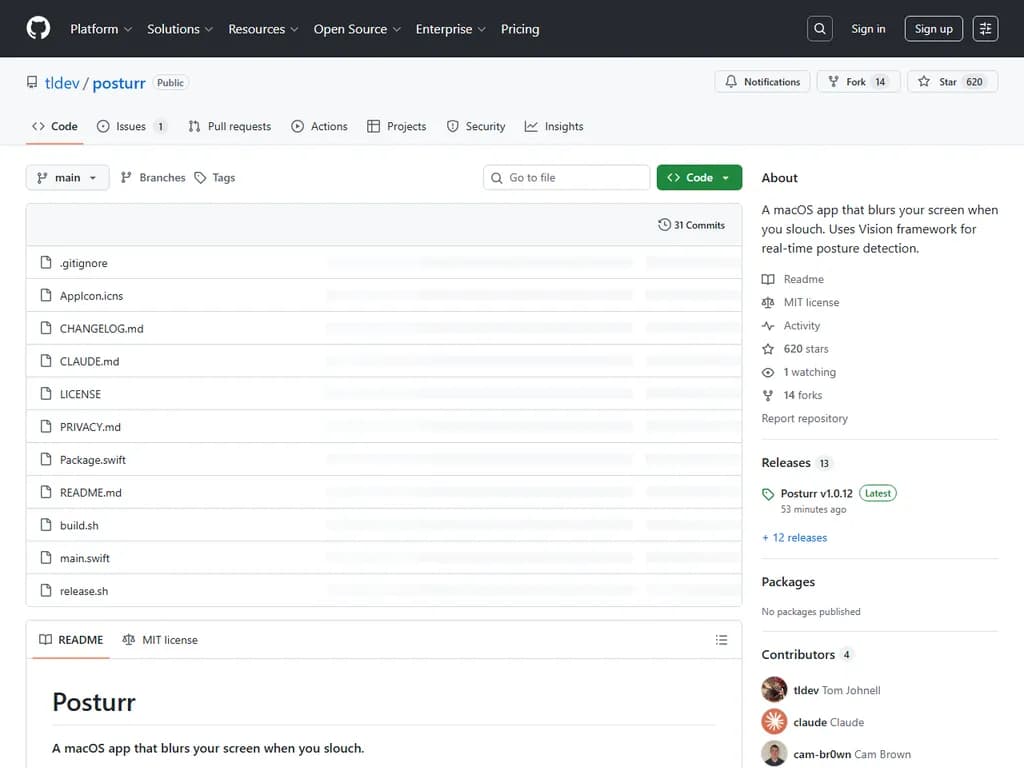 **タイトル**  
「姿勢が悪くなると画面をぼかす macOS アプリ」