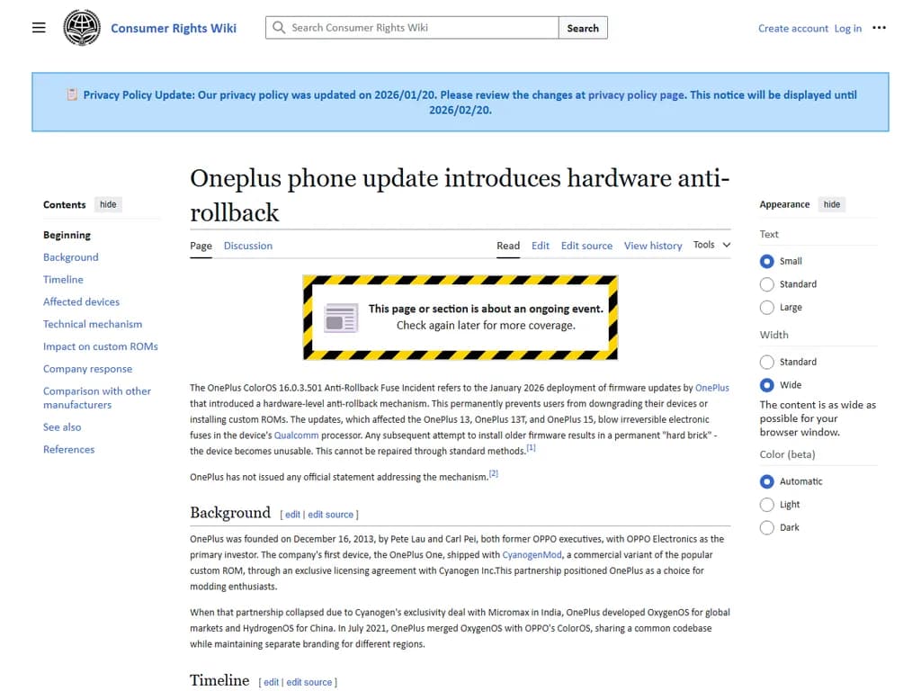 **OnePlus Phone Update でハードウェアベースのアンチ・リロールバック機能を追加**

最新のソフトウェアアップデートにより、OnePlus デバイスにはハードウェアによるアンチ・リロールバック機能が導入されました。これにより、デバイスのファームウェアを以前のバージョンへダウングレードしてしまい、セキュリティ上の脆弱性や安定性の問題が生じることを防止できます。