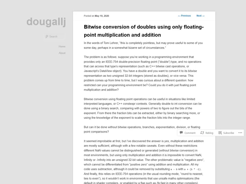 ビット演算でダブル型数値を変換―浮動小数点乗算と加算のみで実現（2020年）