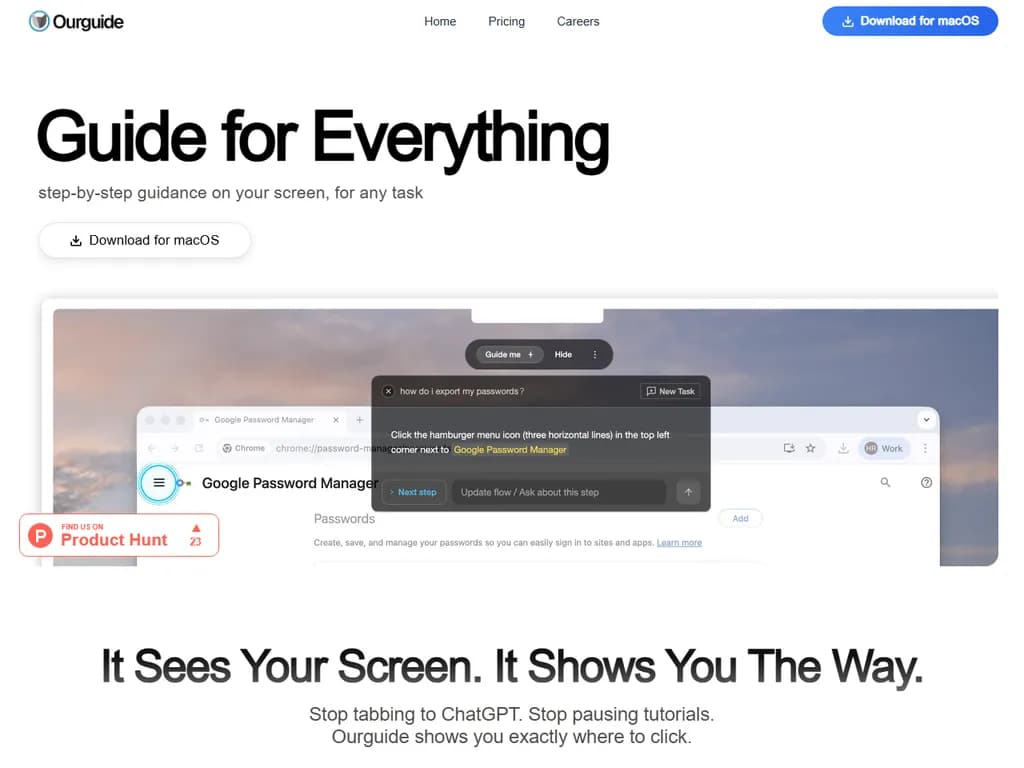 **Show HN:**  
*OurGuide – OS全体にわたるタスク案内システム。どこをクリックすればいいかを示します*