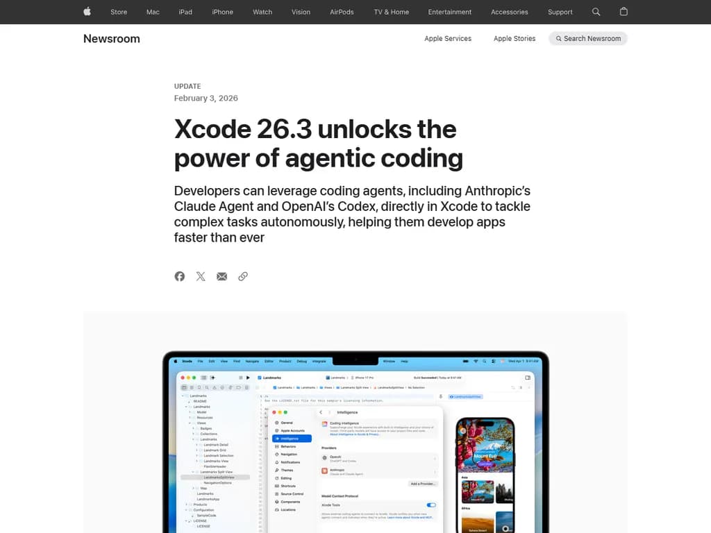 **Xcode 26.3 – 開発者は Xcode 内で直接コーディング エージェントを利用できます**