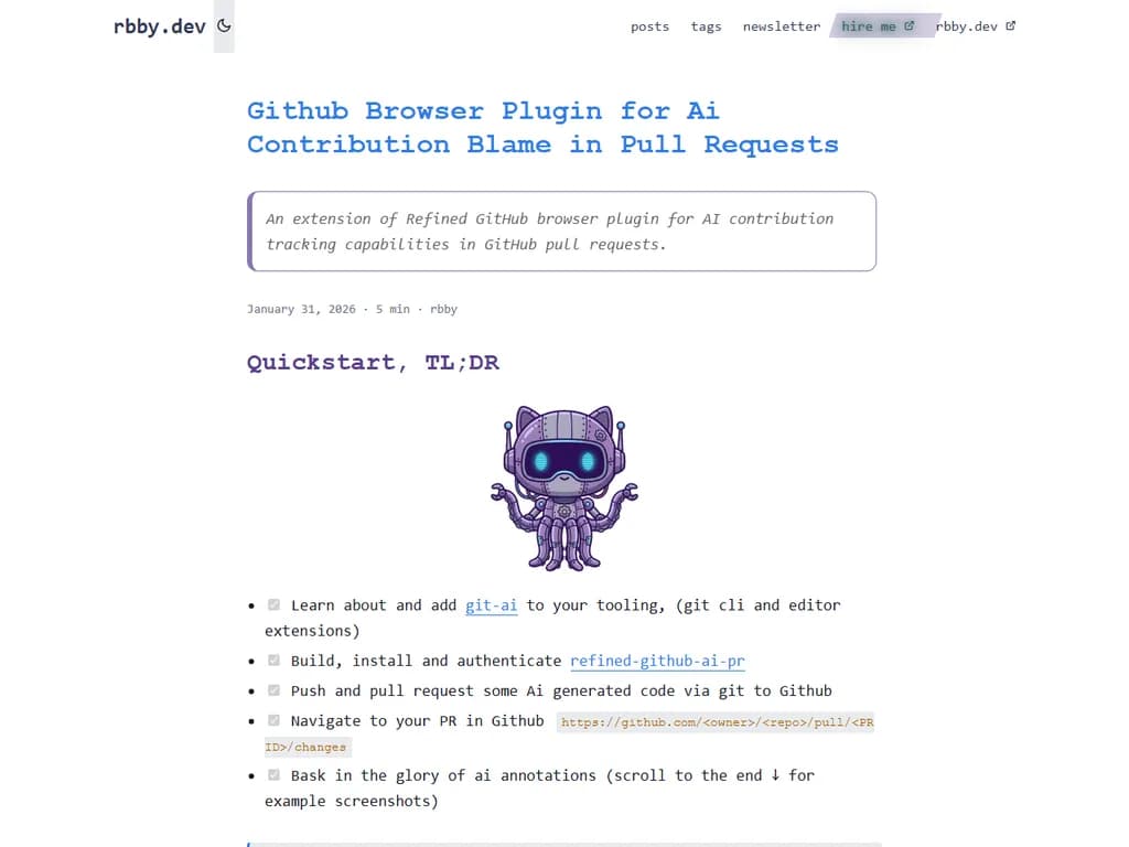 **AI 貢献者追跡用 GitHub ブラウザプラグイン（Pull Request での blame 表示）**