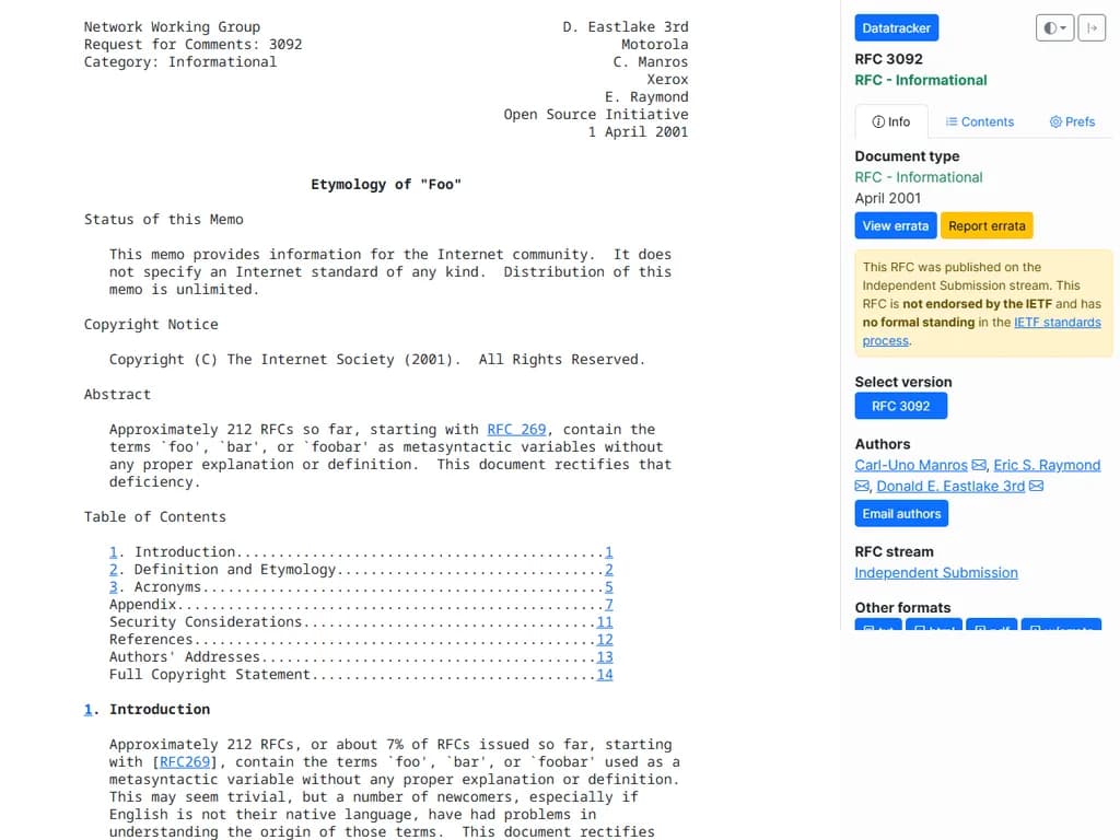 RFC 3092 – 「Foo」の語源（2001年）