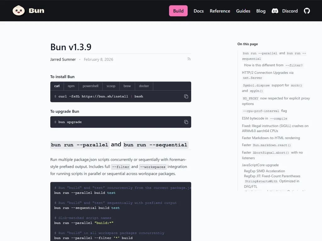 Bun バージョン 1.3.9