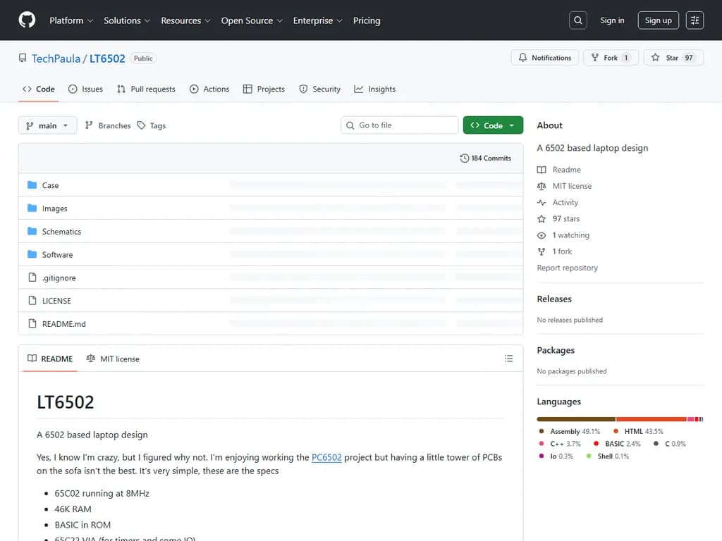 LT6502：6502ベースの自作ラップトップ