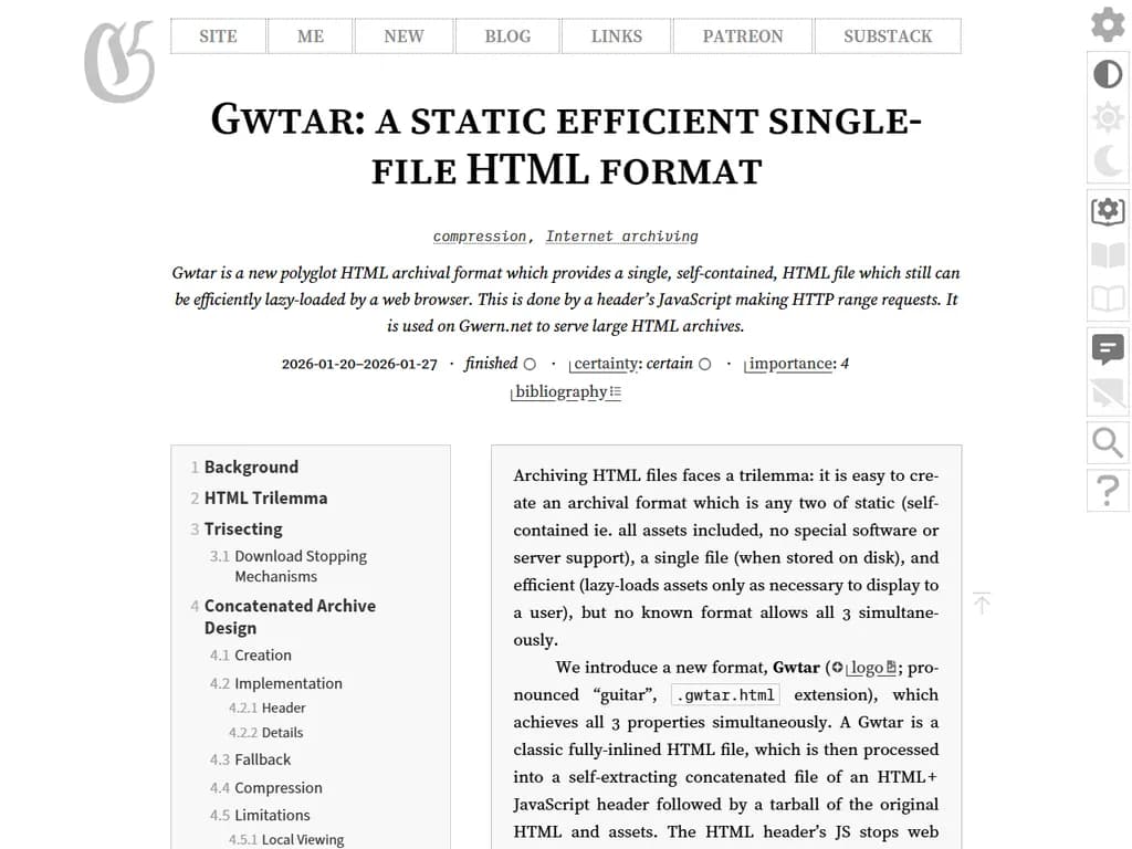 「Gwtar：静的で効率的な単一ファイルHTML形式」