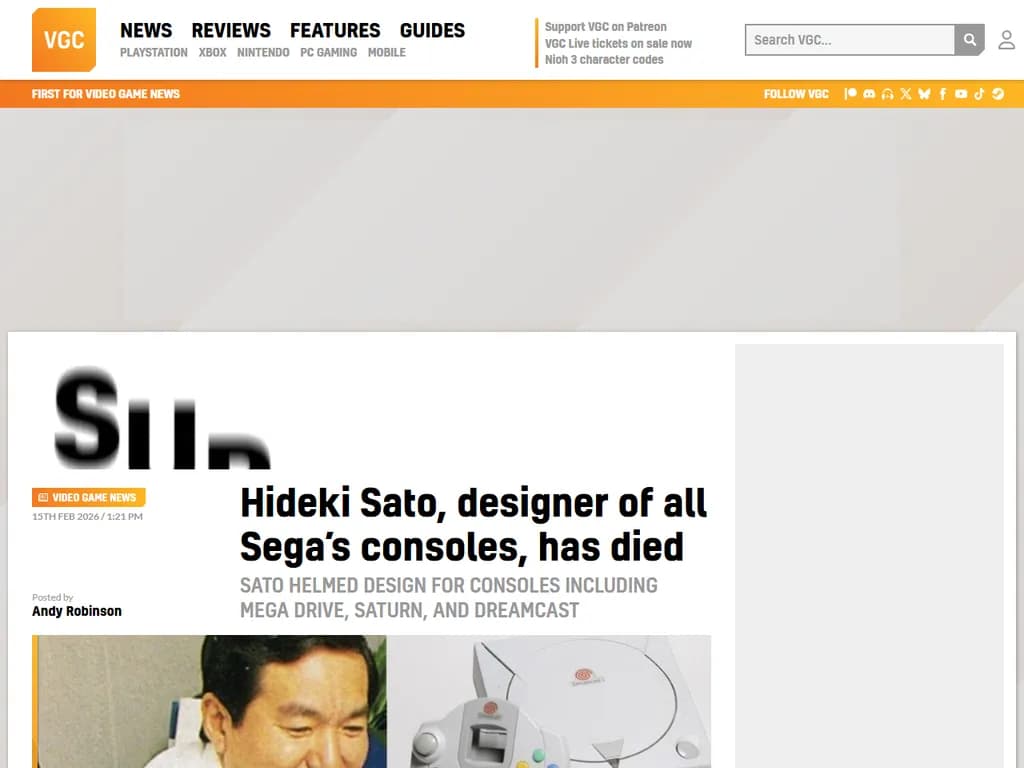 セガのすべてのコンソールを手掛けたデザイナー、佐藤英樹氏が逝去されました。