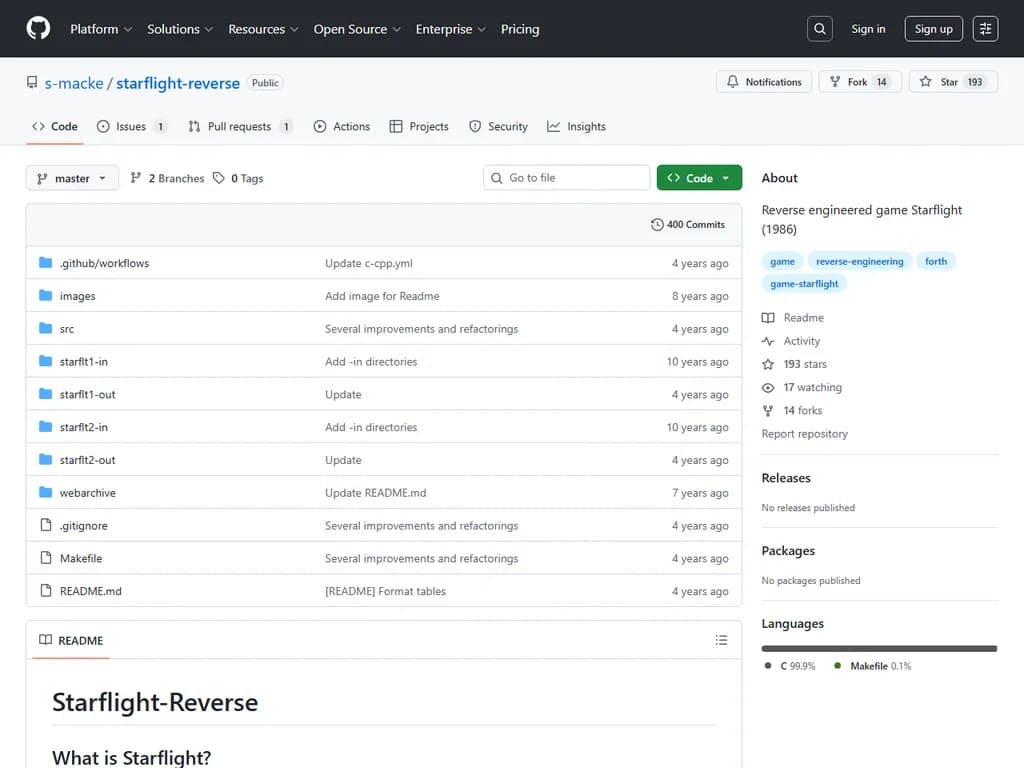 リバースエンジニアリングされたゲーム『Starflight』（1986年）