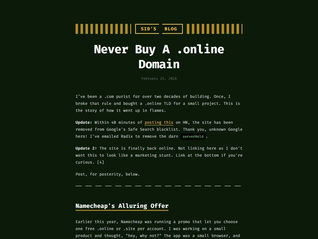 ​.online ドメインの取得は避けてください。