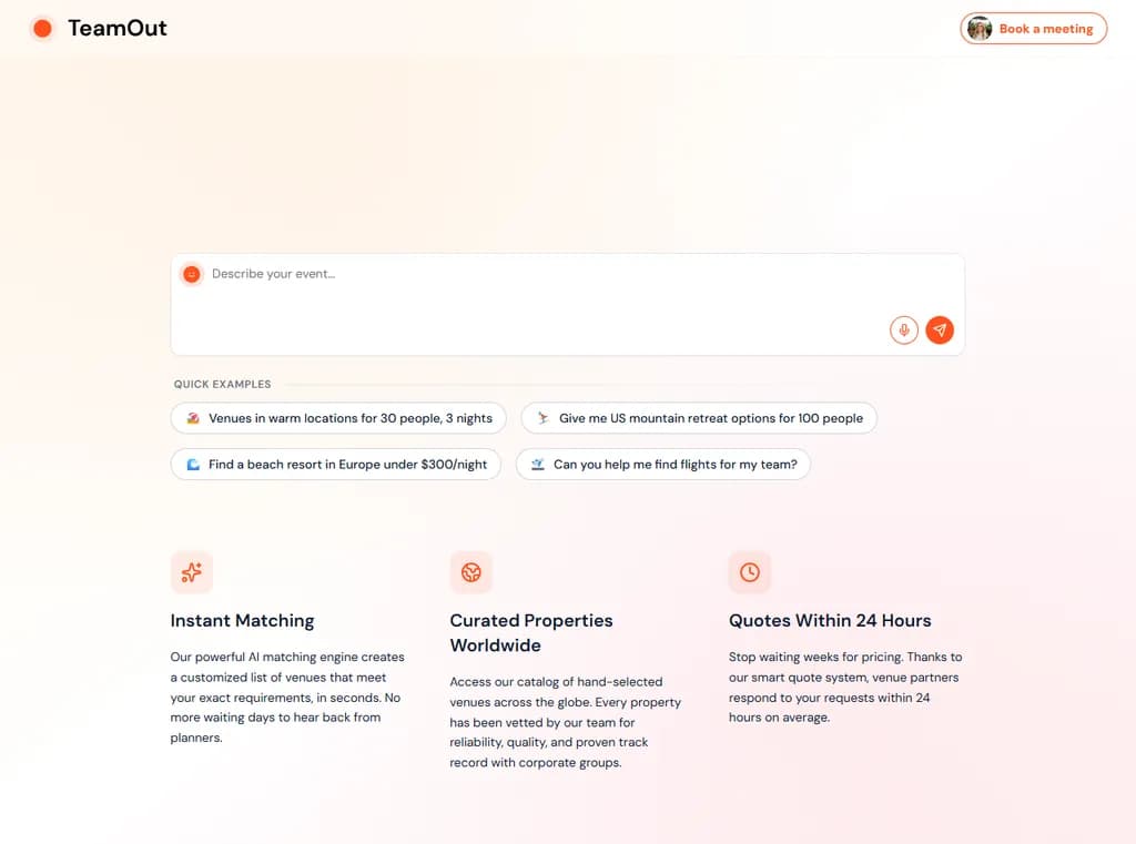 「Launch HN: TeamOut（YC W22）— コンプライズのリトリート計画を支援する AI エージェント」