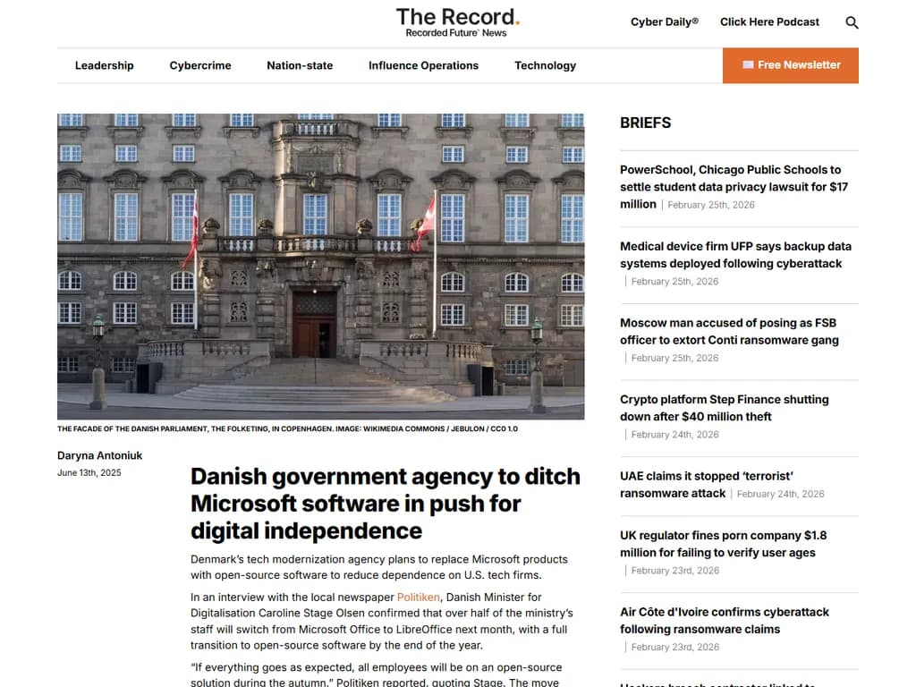 **デンマーク政府機関、Microsoftソフトウェアを廃止へ（2025）**