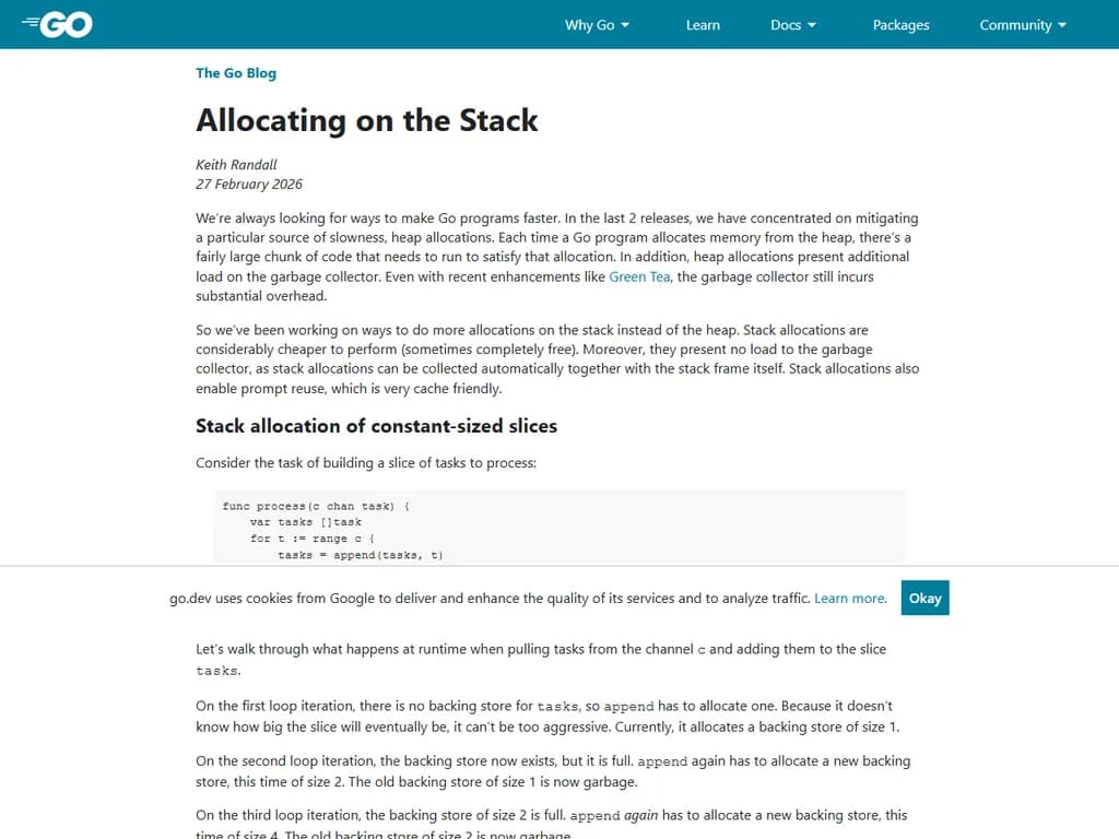 スタック上で割り当てる（配分する）