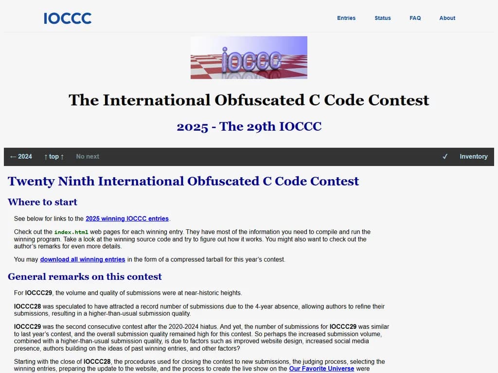 第29回国際難解Cコードコンテスト（IOCCC）2025年受賞者発表