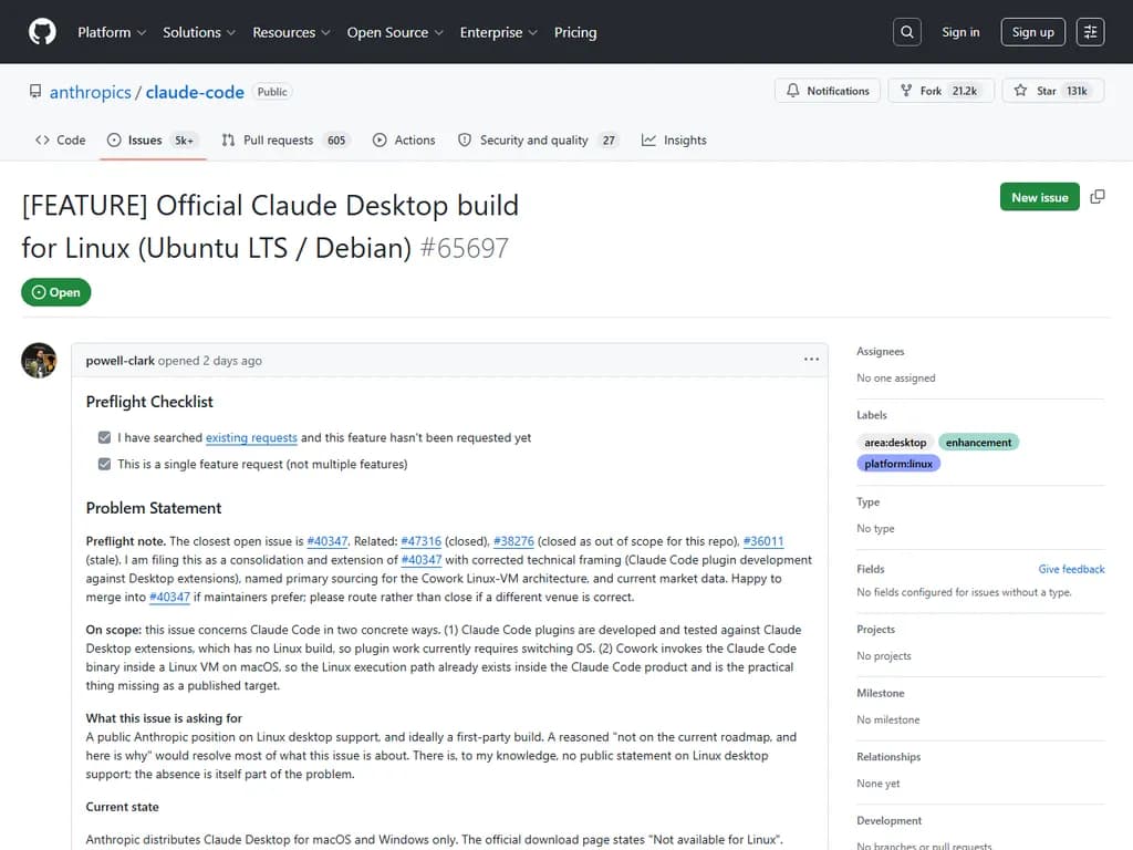 Anthropic，Linux 用の公式 Claude Desktop をリリースしてください