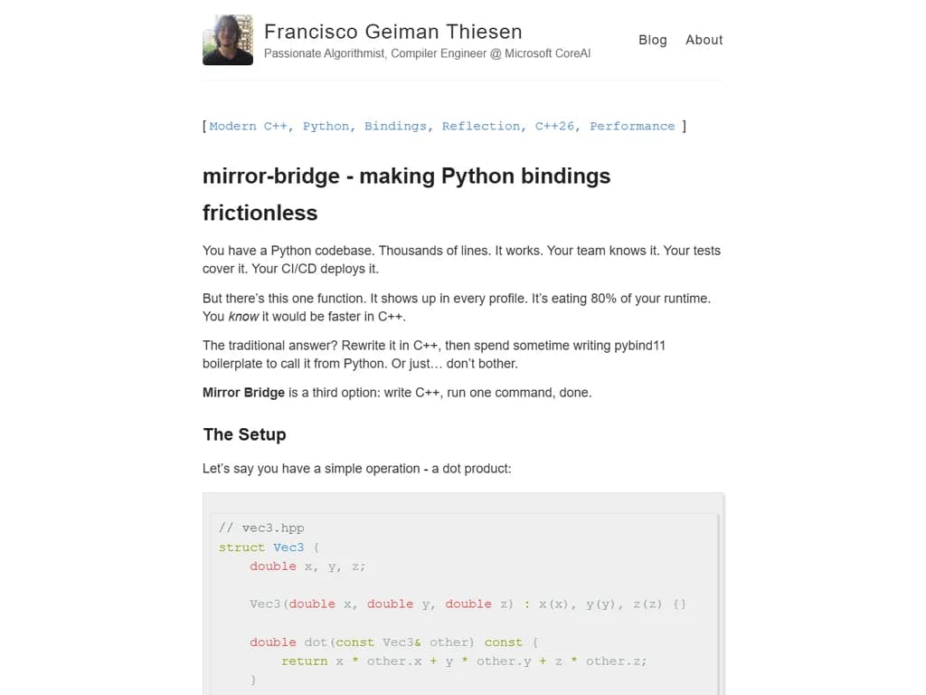 Mirror_bridge – C++ reflection for generating Python/JS/Lua bindings