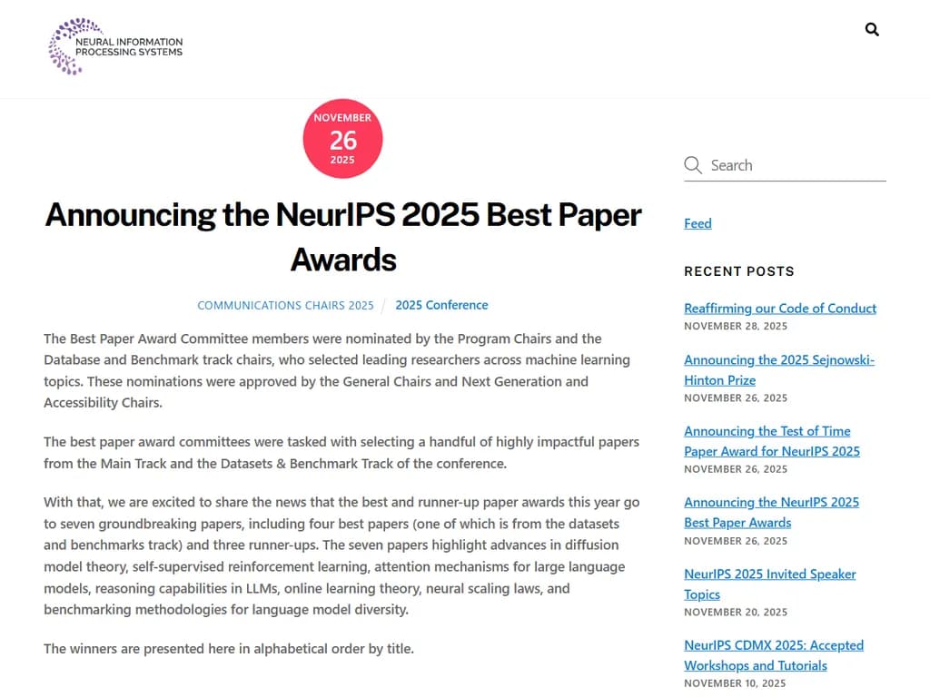NeurIPS 2025 Best Paper Awards